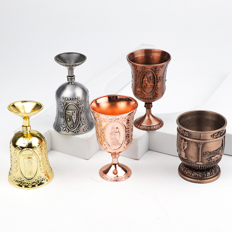 Custom Engraved Logo Zinc Alloy Metal Shot Glasses Antique Tourist Souvenir Goblet Shot Glass