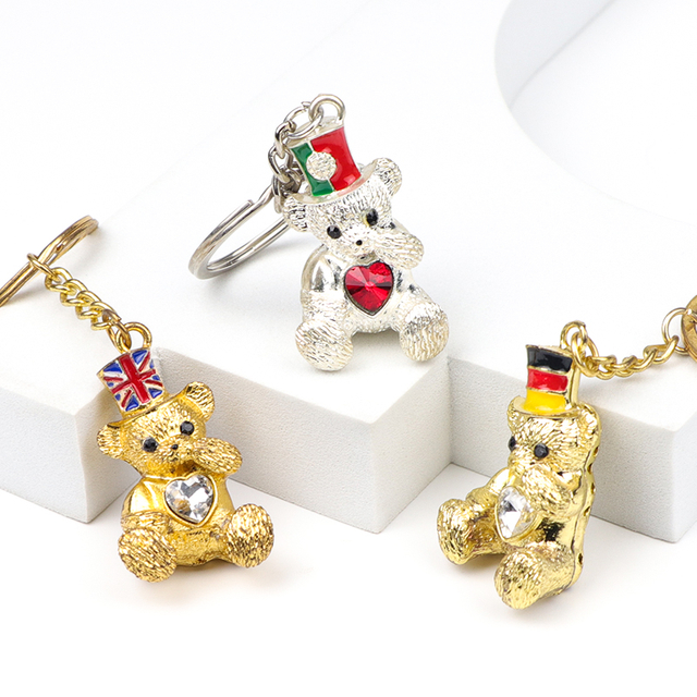 Customized Logo Colorful Mini Cute Bear Keychain Souvenir Metal Key Chain