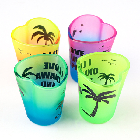 Custom Printing Logo Decal Island Tourist Souvenir Gift 2oz Small Glass Heart Shot Glasses