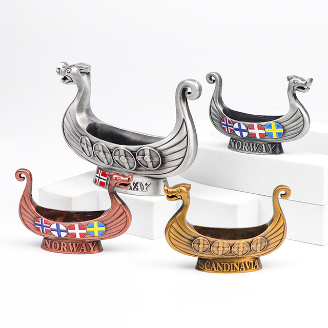 Customized Logo Viking Ship Model Souvenir Mini Sculpture Metal Figurine Statue