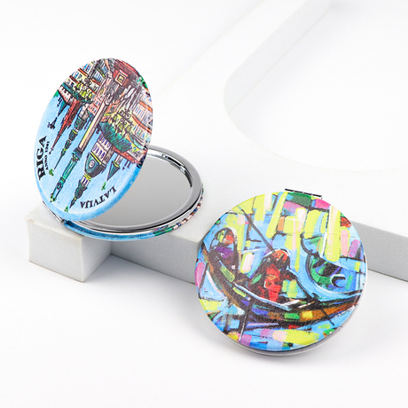 Customized Logo Round Souvenir Small Mini Compact Folding Hand Pocket Mirror