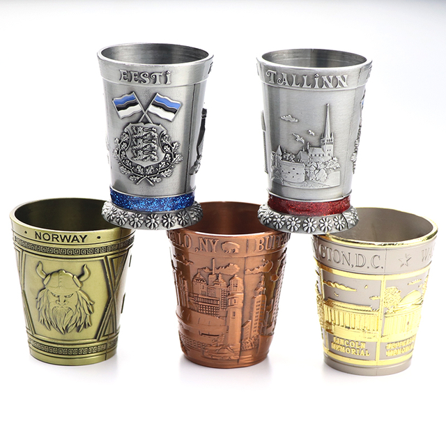 Wholesale Custom Personalized Antique Zinc Alloy 3D Tourist Souvenir Metal Shot Glasses