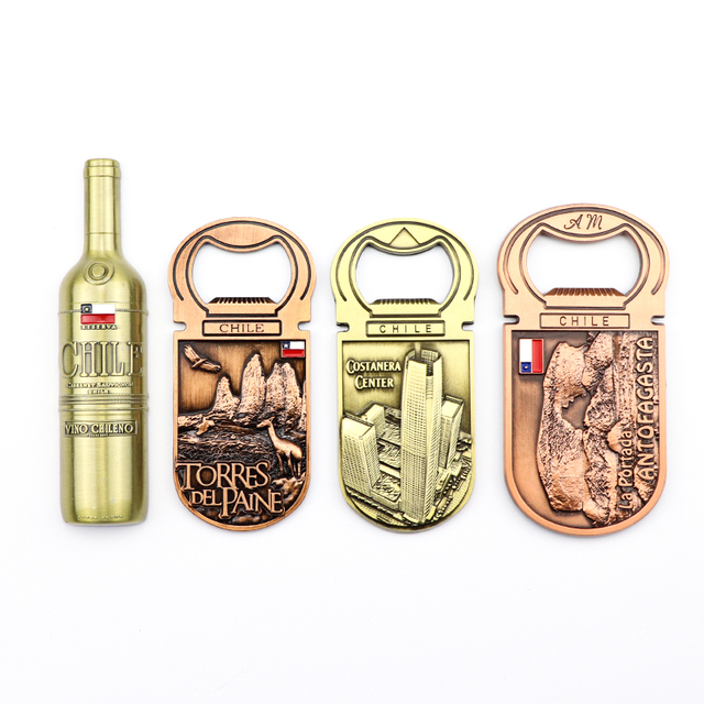 Customised Logo Chile Souvenir Gifts Countries City 3d Metal Magnetic Fridge Magnets Bottle Opener