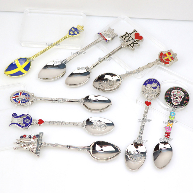 Custom Engraved Small Metal Gold Silver Mini Countries Tourist Souvenir Spoon