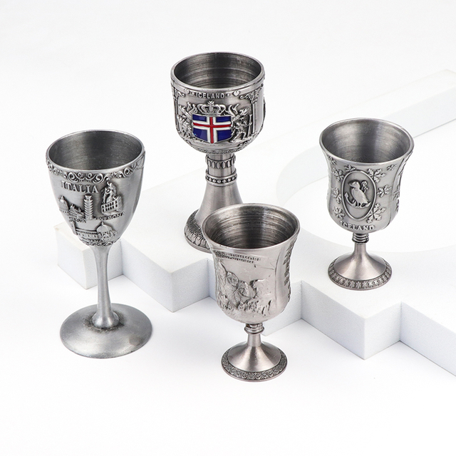 Customized Design Zinc Alloy Country City Souvenir Metal Shot Glass with Stem