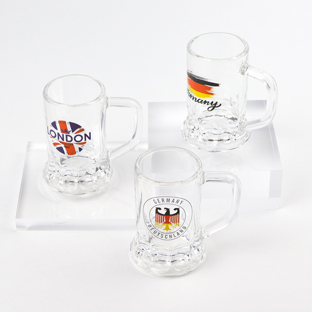 Wholesale Customized Printed Logo Sublimation Whiskey Beer Souvenir Glass Mug Shot Glass with Handle