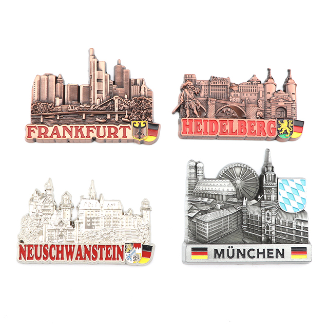 Factory Custom Design Zinc Alloy Germany City Frankfurt Souvenir Metal Refrigerator Fridge Magnet