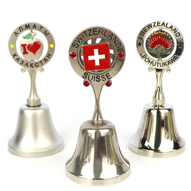 Custom Engraved Logo Metal Country Souvenir Gift Table Rotate Spinning Hand Dinner Bell