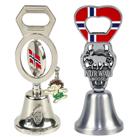 Factory Custom Design Mini Metal Norway Tourist Souvenir Bell Rotate Dinner Bell with Opener