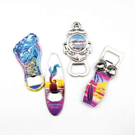 Wholesale Custom Logo Paper Foil Printing Beach Sea Island Tourist Souvenir Metal Beer Bottle Opener Magnet