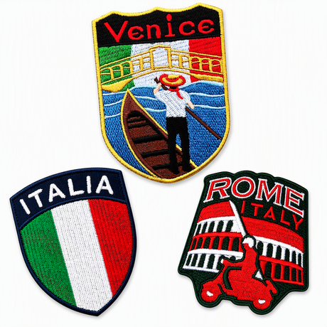 Manufacture Custom Design Italy Rome Venice Souvenir Fabric Embroidery Patches Iron on for Clothes