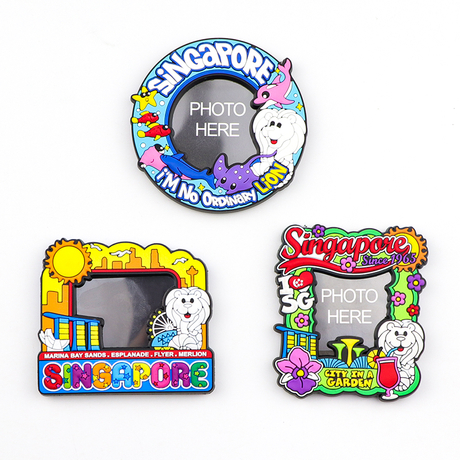 Manufacture Custom Design 3D Singapore Tourist Souvenir PVC Rubber Photo Frame Fridge Magnet