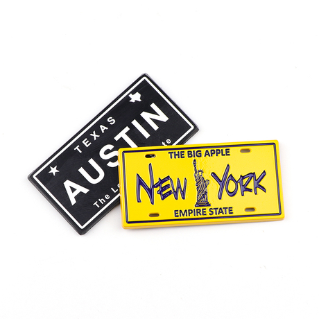 Custom Design Logo Zinc Alloy New York Austin Souvenir Metal License Plate Fridge Magnet