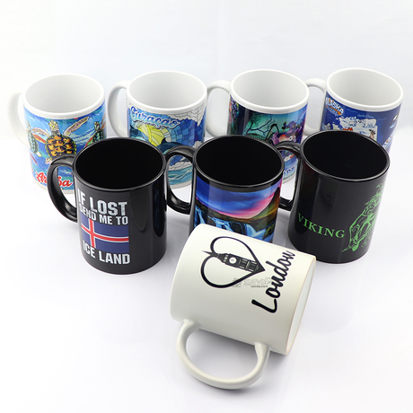 Custom Logo Printed Souvenir Gifts 11oz White Black Ceramic Coffee Mug Cups