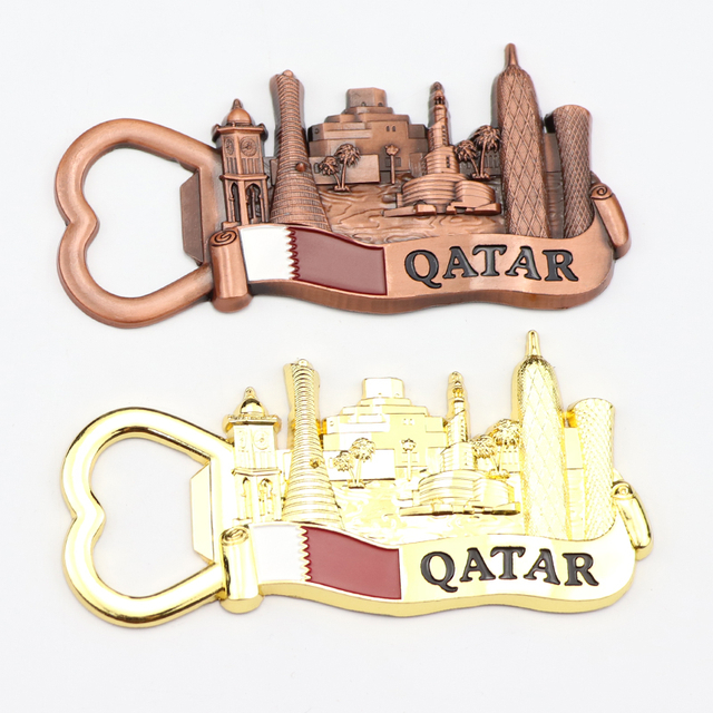 Custom Your Design Logo Zinc Alloy Metal Qatar Souvenir Fridge Magnet Bottle Opener