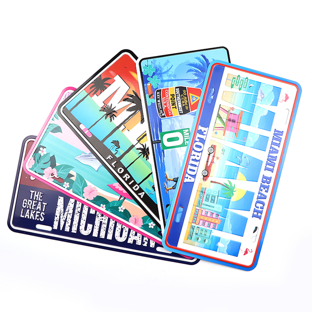 Custom Logo Embossed 3d Beach Miami Florida Tourist Souvenir Decor Metal Car License Plate