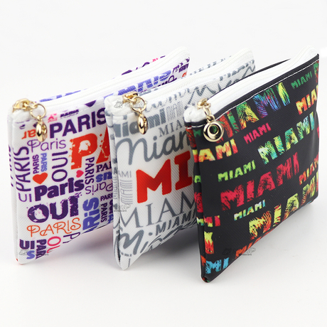 Custom Printed Logo Souvenir Polyester Mini Wallet Pouch Bag Coin Purses with Zipper