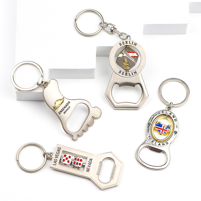 Custom Bottle Opener Keychain Country Souvenir Metal Spinning Rotated Metal Keychain