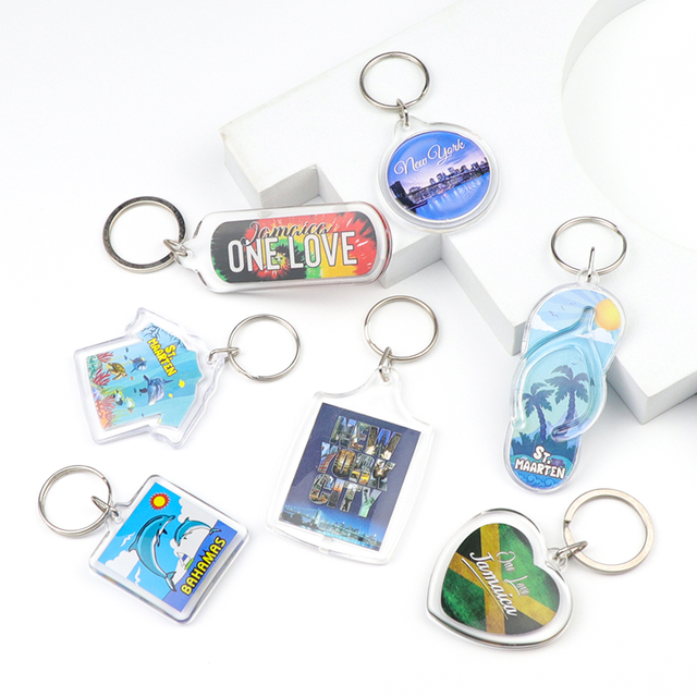 Customized Various Shapes Double Side Tourist Souvenir Keychain Plastic Clear Acrylic Key Chain