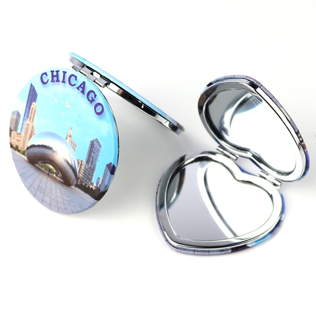 Wholesale Custom Logo Mini Small Chicago Tourist Souvenir Foldable Hand Pocket Mirror