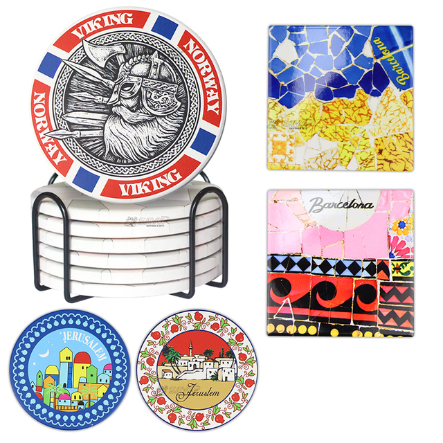Custom Logo Tourist Souvenir Round Square Ceramic Cork Cup Coasters for Drinks