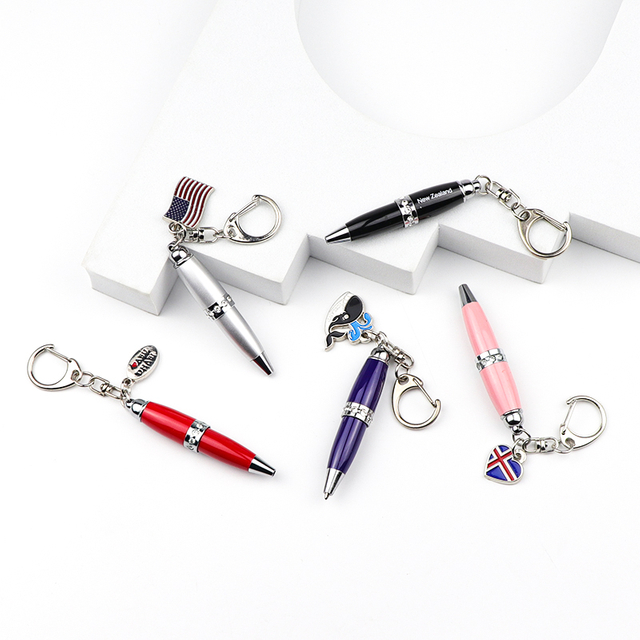 Customized Logo Souvenir Mini Pen Keychain Multicolor Ballpoint Pens with Charms
