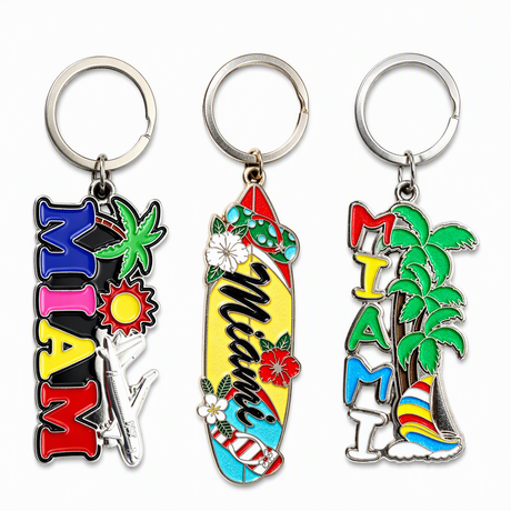 Factory Personalized Design Beach Florida Tourist Gifts Metal Custom Miami Souvenir Keychain