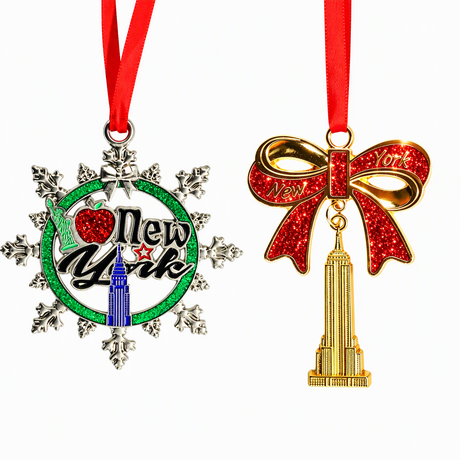 Custom Logo Engraved US New York Souvenir Decor Gifts Hanging Metal Glitter Christmas Ornaments Pendant