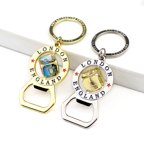 Custom Your Design Idea London Souvenir Metal Beer Bottle Opener Dice Spinning Keychain