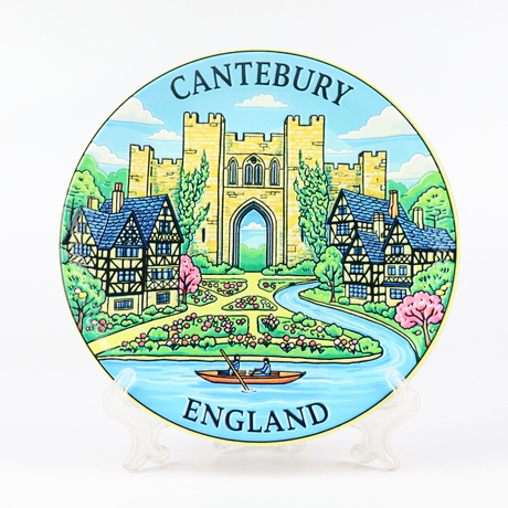 Custom Design Decorative Canterbury England Travel Souvenir Porcelain Ceramic Plate 