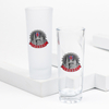Manufacturer Customized Engraved City Tourist Souvenir Long Tequila Shot Glass with Metal Logo