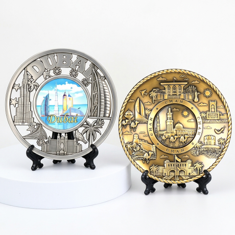Customizable Die Cut Zinc Alloy Metal Dubai Oman Souvenir Plate