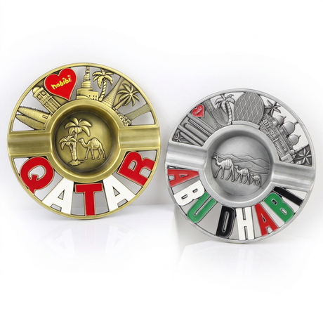 Custom Design Zinc Alloy Metal Arabic Qatar UAE Tourist Souvenir Cigar Pocket Ashtrays