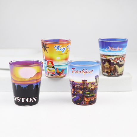 Custom Logo Full Printing Decal Travel Countries City 2oz Souvenir Tourist Glass Shot Glasses