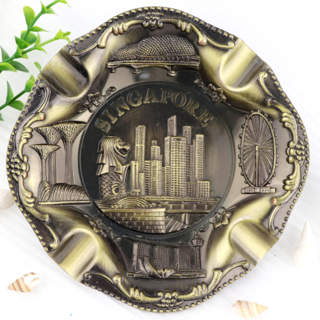 Custom Design Zinc Alloy Singapore Souvenir Metal Ash Tray Metal Cigarette Cigar Ashtray