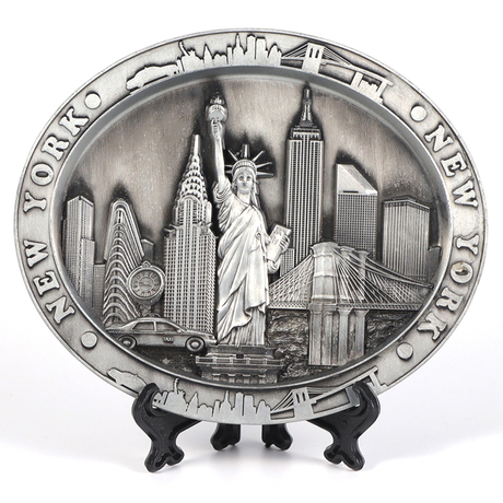 Custom Design Antique Zinc Alloy 3D New York City Tourist Souvenir Plate Metal Plate