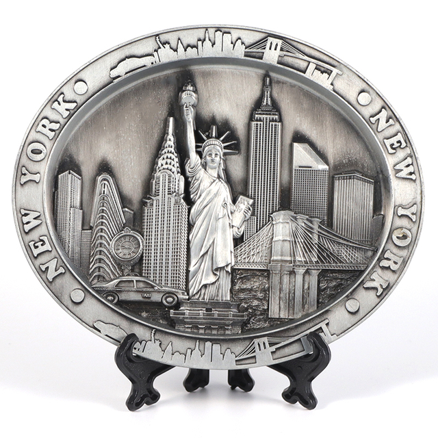 Custom Design Antique Zinc Alloy 3D New York City Tourist Souvenir Plate Metal Plate
