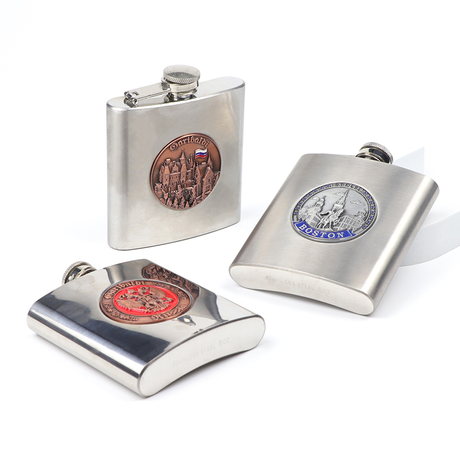 Wholesale Custom Logo Stainless Steel 6oz Whiskey Metal Souvenir Hip Flask
