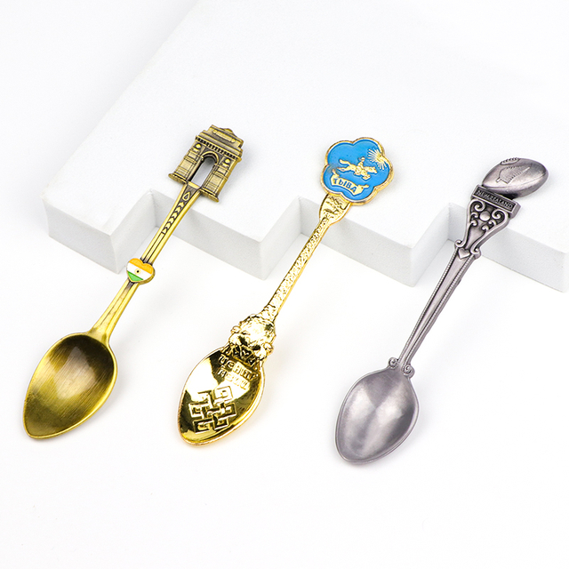 Wholesale Custom Logo Antique Silver Plated Metal City Tourist Souvenir Spoon for Gifts Shop