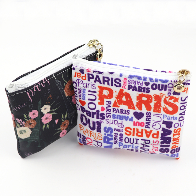 Custom Printed Paris Souvenirs Polyester Zipper Money Coin Bag Wallet Pouch Coin Purses