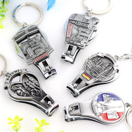 Customized Engraved Stainless Steel Souvenir Gifts Finger Nail Clipper with Opener Keychain