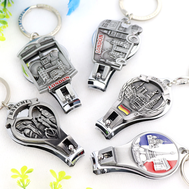 Customized Engraved Stainless Steel Souvenir Gifts Finger Nail Clipper with Opener Keychain