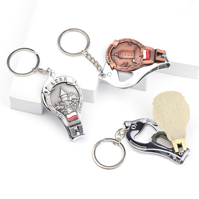 Custom Logo Engraved Travel Souvenir Gift Metal 3d Bottle Opener Nail Clipper Keychain