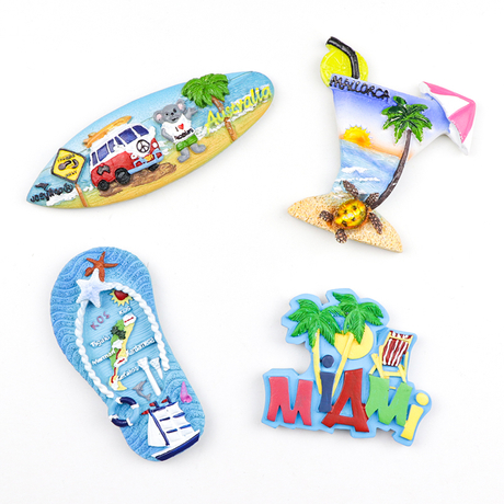 Customised Printed Logo Shape Beach Sea Ocean Tourist Souvenir 3d Poly Resin Fridge Magnet