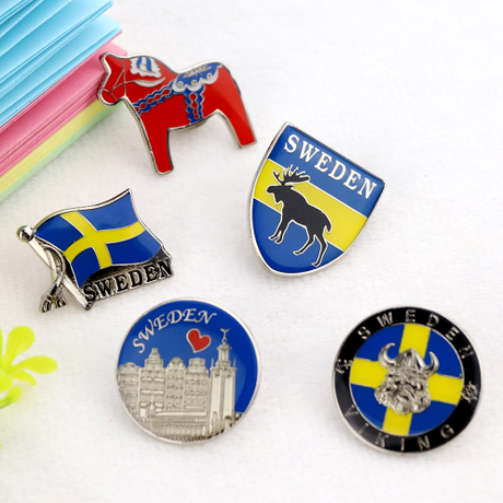 Custom Design Sweden Souvenir Enamel Epoxy Metal Lapel Pin Badge