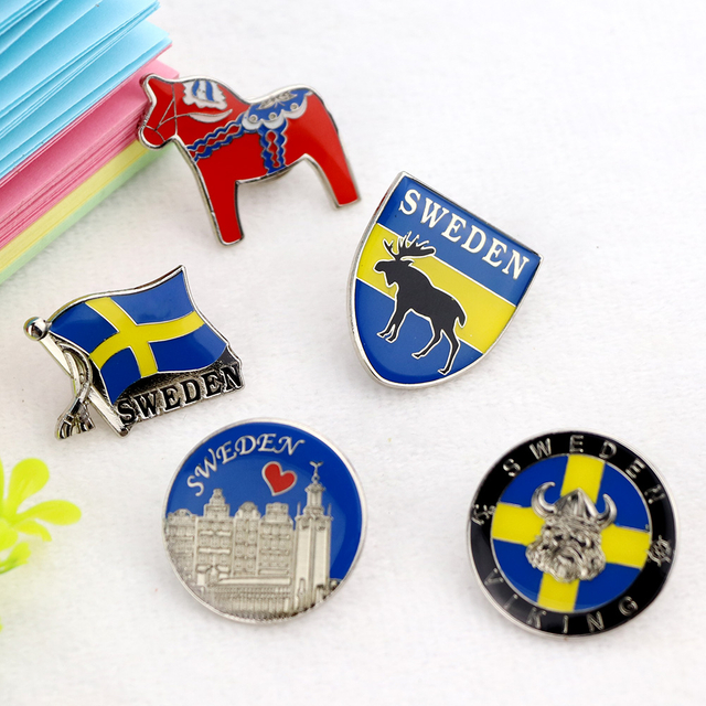 Custom Design Sweden Souvenir Enamel Epoxy Metal Lapel Pin Badge