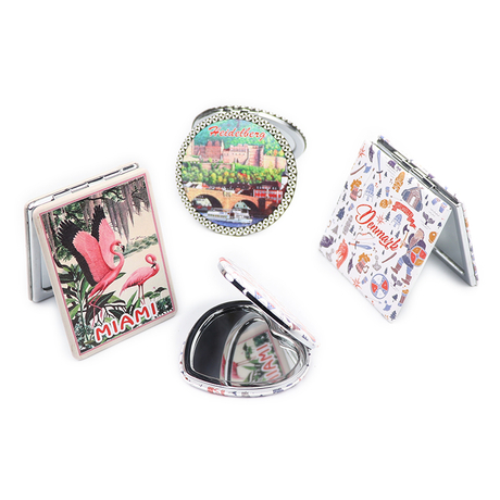 Customized Double Side Logo Round Square Heart Shape Folding Metal Pocket Compact Mirror