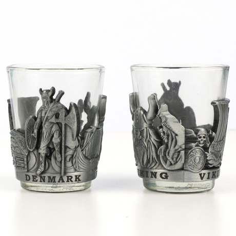 Wholesale Customized Logo Design Unique Viking Denmark Country Tourist Souvenir Shot Glass with Metal Base