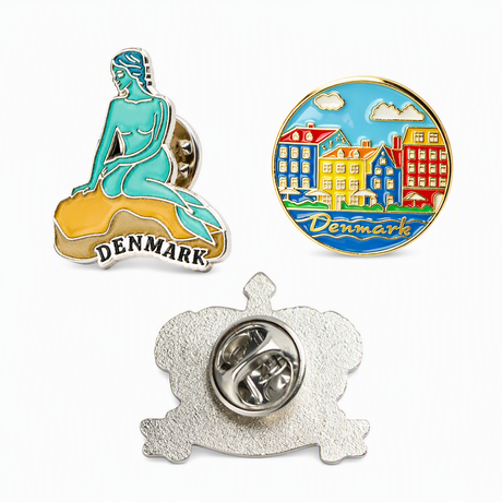 Wholesale Custom Shape Denmark Souvenir Metal Brooch Enamel Hat Clothes Lapel Pin Badge