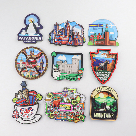 Custom Design City Tourist Souvenir Magnet Foil Epoxy MDF Wooden Fridge Magnet